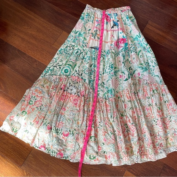 Hemant and Nandita Cotton High Waist Printed Midi Skirt Slit Tiered Colorful XS - Picture 13 of 13